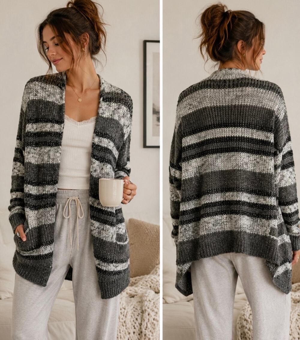 Vintage Mossimo Knit open cardigan sweater striped long normcore Y2K winter S
